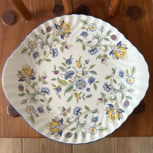 Minton Haddon Hall Blue Handled Cake Serving Plate Platter Made in England